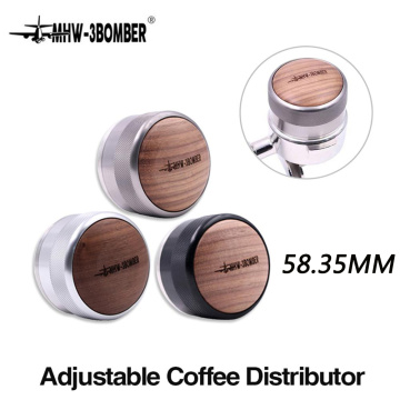 58.35mm Walnut Wood Handle Powder Hammer Ajustable Coffee Tamper with Scaled Espresso Distributor Barista Accessory