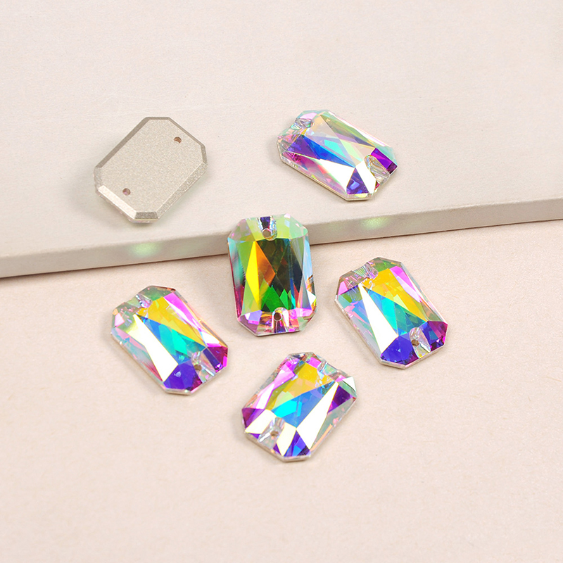 YANRUO 3252 All Sizes AB Emerald Cut Sew On Stones Strass Glass Gems Flat Back Rhinestones Crystals For Dress Decoration