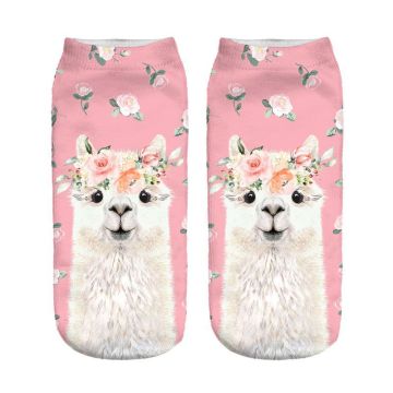 Pink Rose Wreath Llama Hosiery Printing Socks New Hot Women Girl Funny Meias Low Cut Ankle Sock Calcetines Christmas Gift Socks