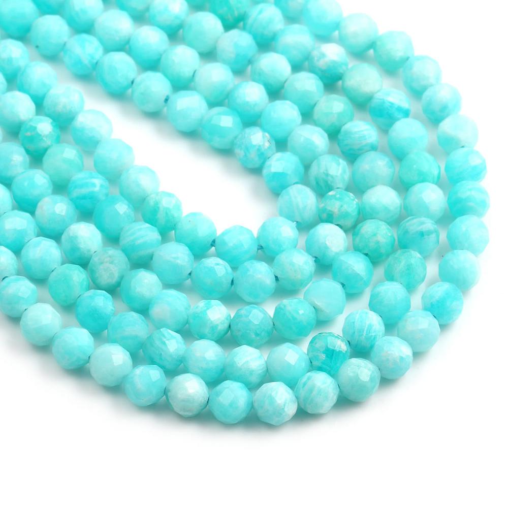 Natural Stone Faceted Amazonite Beads 2,3,4,5mm Small Round Loose Stone Bead for Jewelry Making DIY Bracelet Necklace