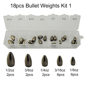 18pcs Silver Color 100% Tungsten Bullet Fishing Sinker For Texas Rig Plastic Worm Weights Casting Bank Sinkers Set With Box