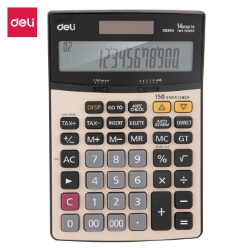 Deli E39264 Calculator - 150 step check Tax Calculator 14 digits Metal surface- Battery & Solar Dual power office stationery