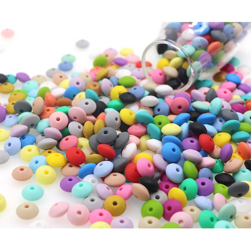 Kovict 50pcs Baby Teething Toys Pearl Silicone Beads Lentil 12mm Baby Teether Beads DIY Necklace Jewelry Bead Baby Care Toy