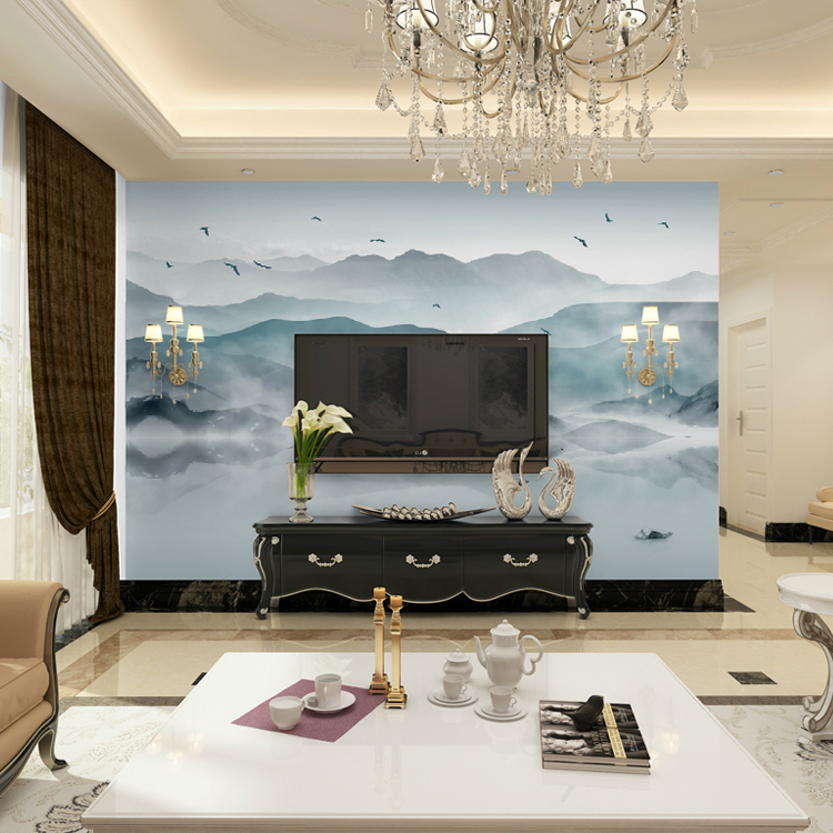 Chinese style ink jiangnan landscape mural living room sofa TV background wallpaper bedroom decorative painting wallpaper