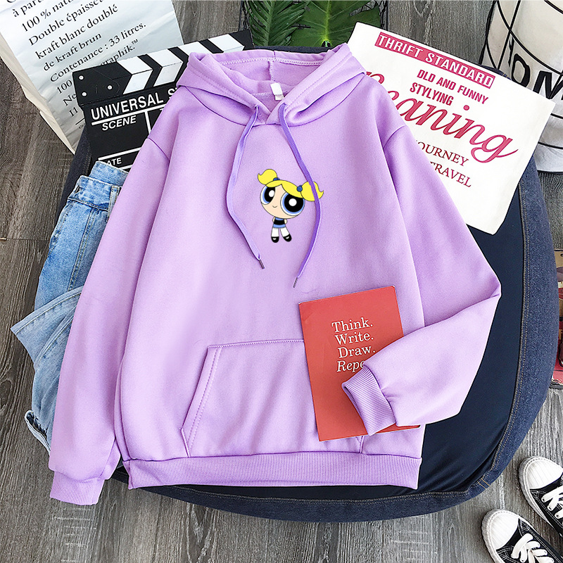 New Fashion Harajuku Streetwear Powerpuff Girls Hoodie Sweatshirts Pullovers Women Long Sleeve Hooded Tops Cartoon Print Hoody