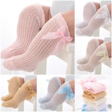 Baby Girl Socks Baby Summer Mesh Breathable Long Socks Pure Color Knee-high Socks With Bowknot Fashion
