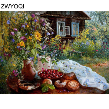 5DDIY Diamond embroidery Cross stitch villa Full Round Diamond mosaic Garden vase Full Square Diamond painting Bread Apple Fruit