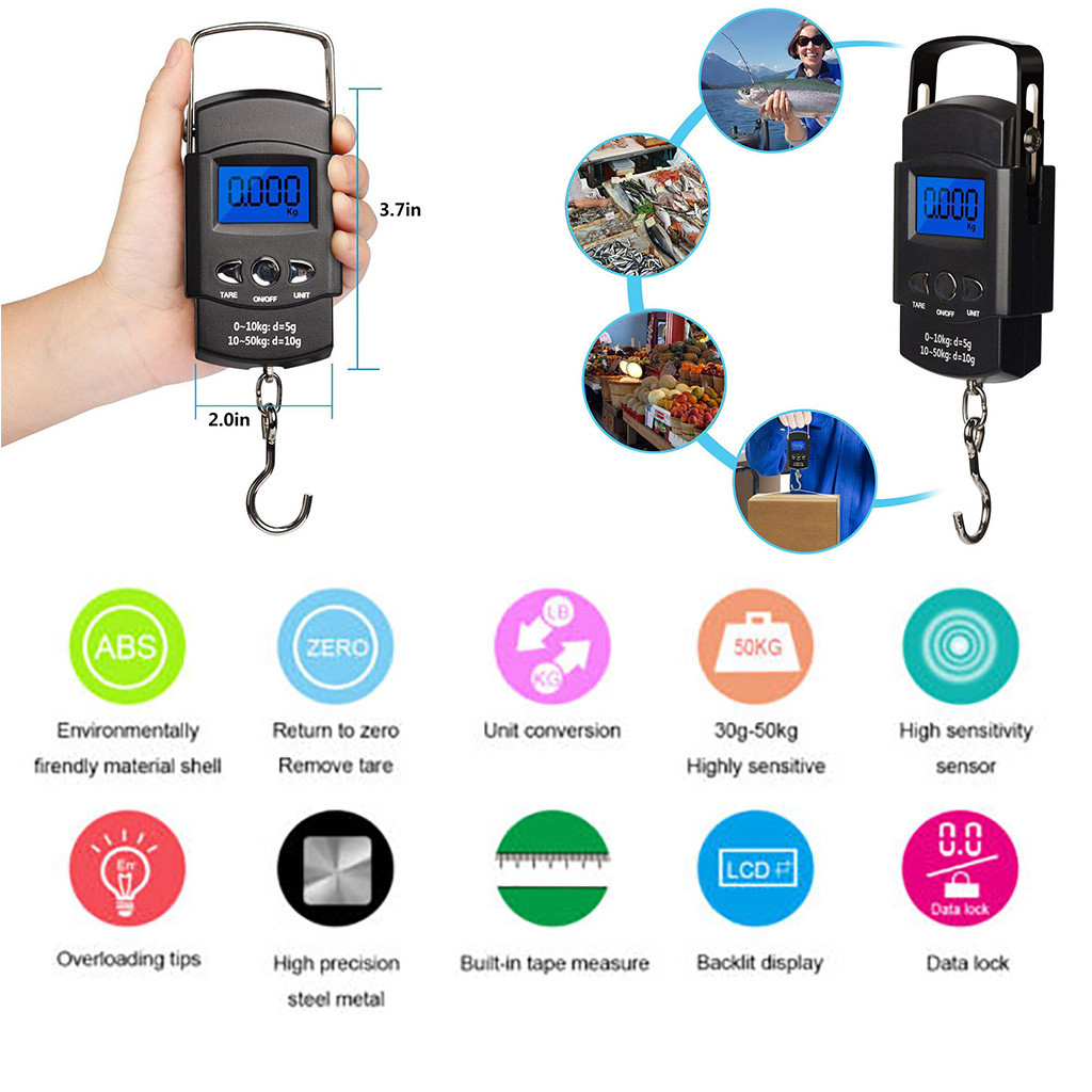 Kitchen Scale Food Scale Hand LCD Electronic Digital Scale Travel Fish Luggage Hanging Hook Weight Mini Scale bascula cocina