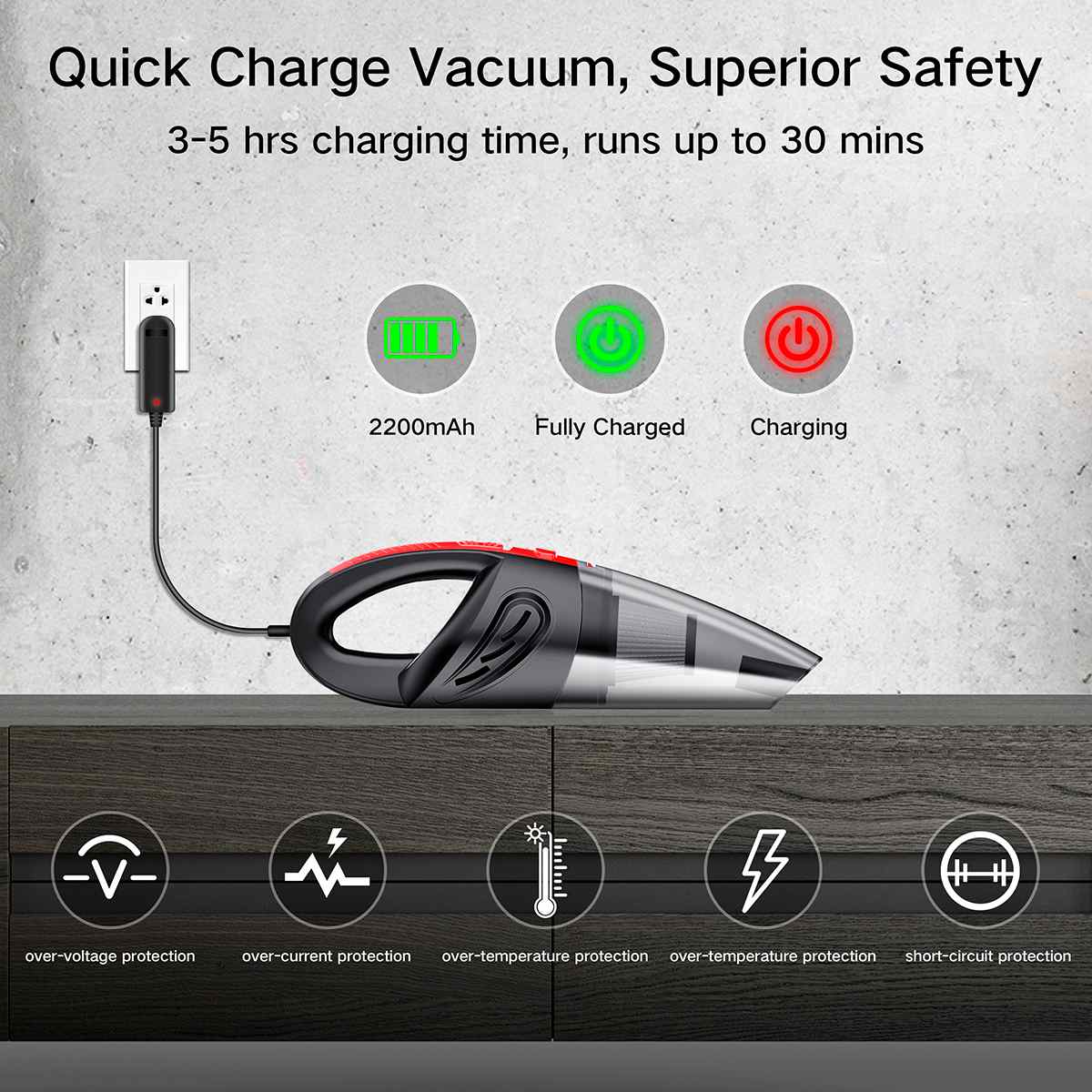 AUDEW 120W 4000pa Handheld Home Vacuum Cleaner HEPA Filter Mini Portable Rechargeable Cordless Wet Dry Use 2200mAh