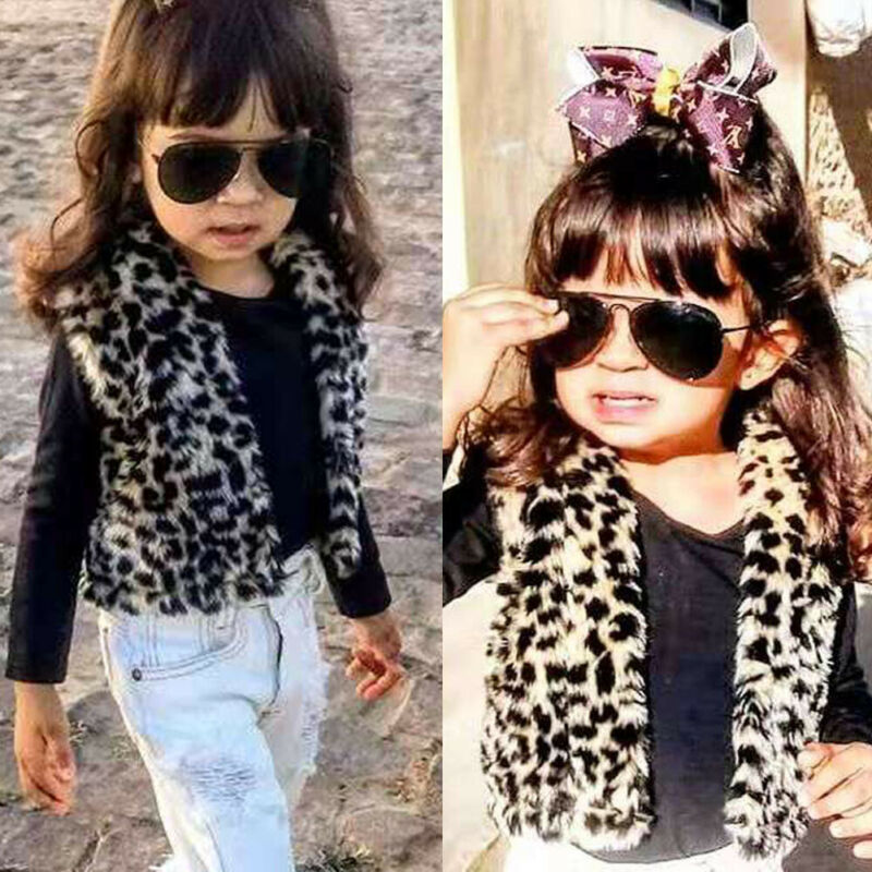 1-6Y Cute Toddler Kids Baby Girl Vest Coat Warm Fuzzy Leopard Print Vest Coat Jacket Fur Waistcoat Spring Winter Clothes Outwear