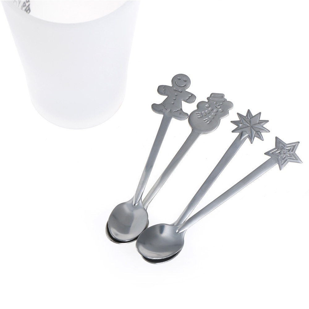 4pcs/set Drinking Kitchen & Dining Snowman Christmas Tree Ice Cream Tea Scoops Tableware Kids Spoon Xmas Coffee Spoons