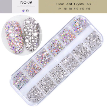 2 colors 12 Grid 1440pcs AB crystal flat back rhinestone diamond gem 3D glitter nail art decoration for Nails Accessories