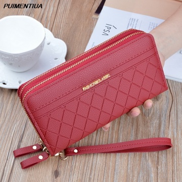 Puimentiua Long Women's Wallet Female Purses Tassel Coin Purse Card Holder Wallets Female Leather Double Zip Clutch Bag Wallets