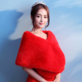 Women Burgundy Wedding Bridal Wrap Winter Warm Faux Fur Shawl Elegant Vintage Evening Party Prom Cape One-piece Stole Ivory Red