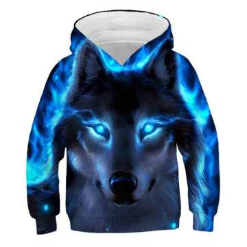 3D Print Wolf Boys Hoodies Coats Spring Autumn Outerwear Kids Hooded Sweatshirt Clothes Children Long Sleeve Pullover Tops