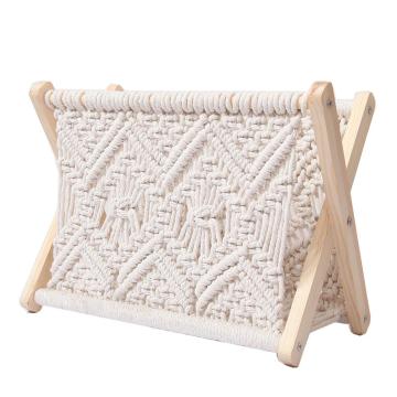 Nordic Country Style Cotton Rope Woven Storage Rack Macrame Magazine Rack Small Boho Books Newspapers Holder Organizer