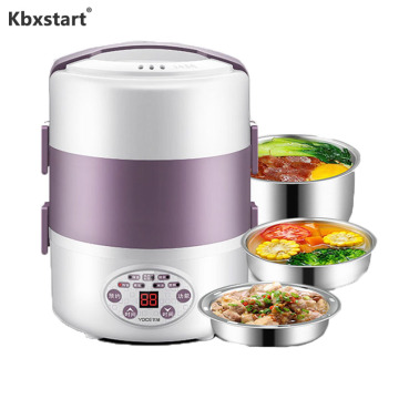 Kbxstart Portable 2L Electric Lunch Box 3 Layer Stainless Steel Liner Thermos Container for Heated Food Containers Rice Cooker