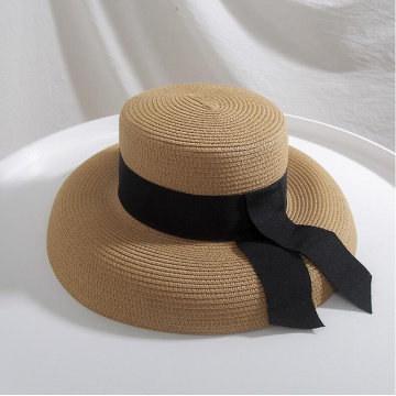 Seioum Summer Beach Straw Hat Women Boater Hat With Ribbon Tie For Vacation Holiday Audrey Hepburn Sun Hat