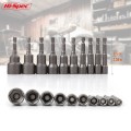 Hi-Spec 10pc Magnetic Power Nut Driver Drill Bit Set 65mm 6-19mm Hex Shank Socket Set Screwdriver Nut Driver Impact Drill Bits