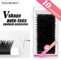 NAGARAKU 10 Cases/lot Makeup V Shape Auto-Fans Eyelash Extension mega volume Volume Lashes 0.05mm Easy-Fans Premium Eyelash