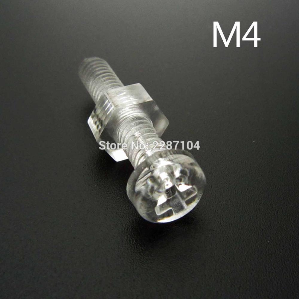 25sets Acrylic Clear transparent Plastic Nylon M3 M4 Diameter 3 4mm Round Pan Phillips Cross Head Screw Bolt with hex nut