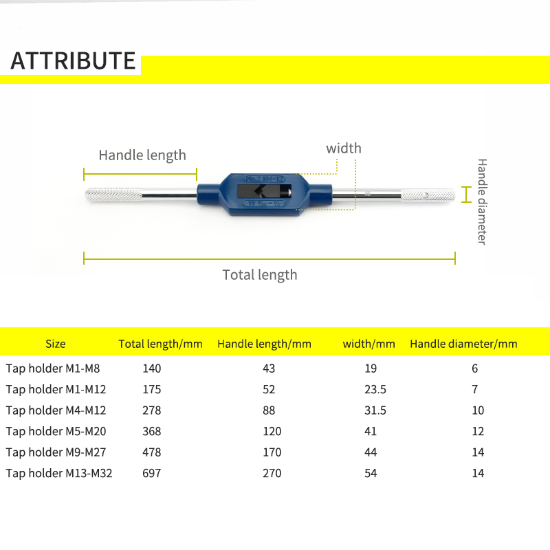 1Pcs Adjustable Hand Tap Wrench Holder Accessories for Taps and Die Set Tapping Tools M1-M32