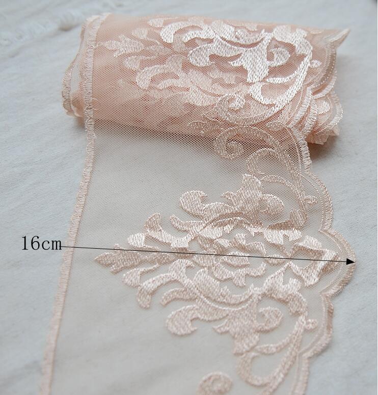 2 Meters Light Skin Pink Embroidered Motif Lace Nigeria Venice Fabric Lace Trim Tulle Lace 16cm