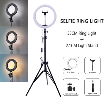 Dimmable LED Selfie Ring Light with Tripod USB Selfie Light Ring Lamp Big Photography Ringlight with Stand for Cell Phone Studio