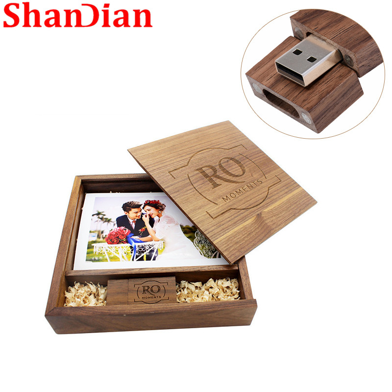 SHANDIAN USB flash drive Wooden Photo Album wood usb Box USB disk Pen drive 8GB 16GB 32GB 64GB Wedding Studio gift usb stick