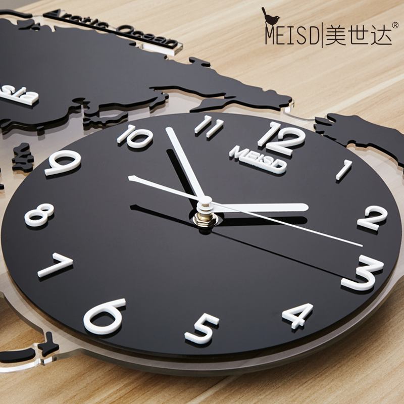 MEISD Larger World Map Wood Creative Clock Modern Design DIY Mirror Sticker Hanging watch Quartz Mute Living Room Free Shipping