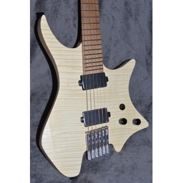 2019 NK Headless guitar Fanned Frets Electric guitar clear Flame Maple top Roasted Flame Maple Neck Guitar free shipping