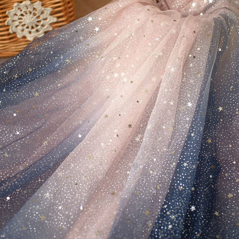 150cm wide Sequined Stars Gradient Embroidery Mesh Lace Fabric For Evening Dress/Women's Skirt Bridal Tulle Dress Sequins Fabric