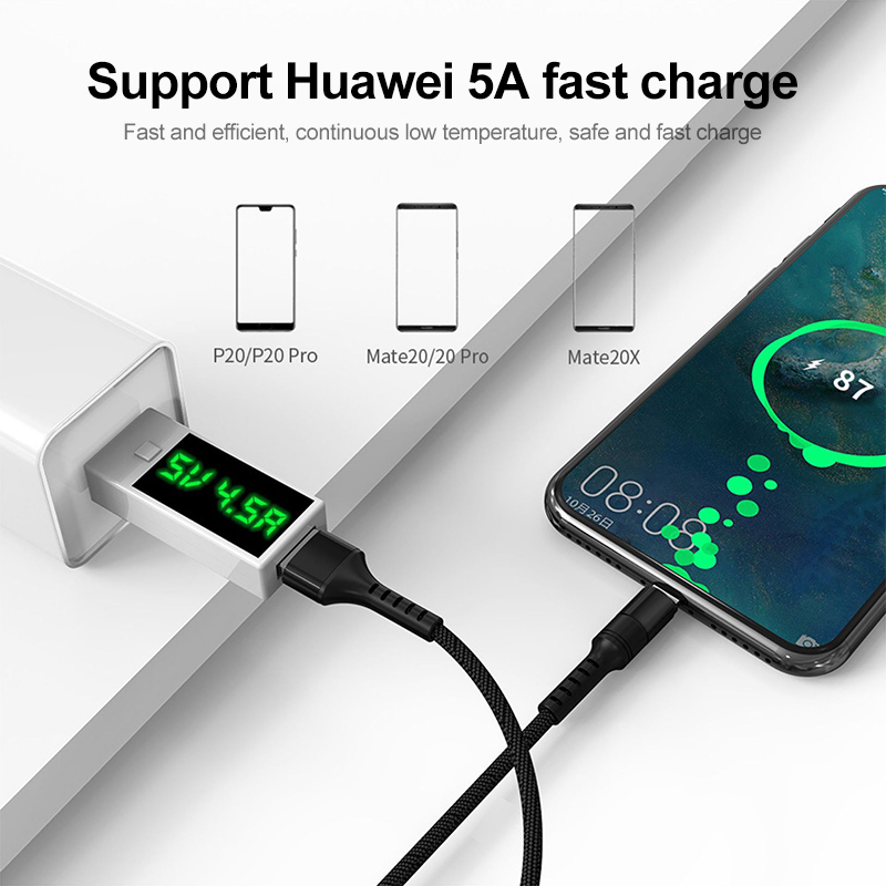 Cable USB Type-C 5A Supercharge For Huawei Mate 20 P30 P20 Pro Super Fast Charging Phone Cord Millet Charging Cable TSLM1