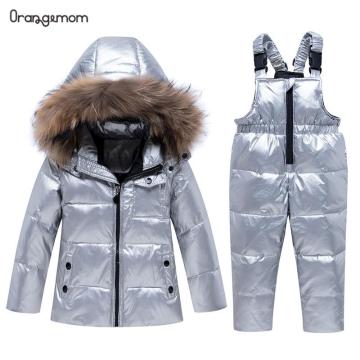 Kids Winter Snowsuit Jackets Hoodies Duck Down Ski Suit Color Silver Girls Snow Wear Outfits Snow Wear Jumpsuit Sets Snowsuit