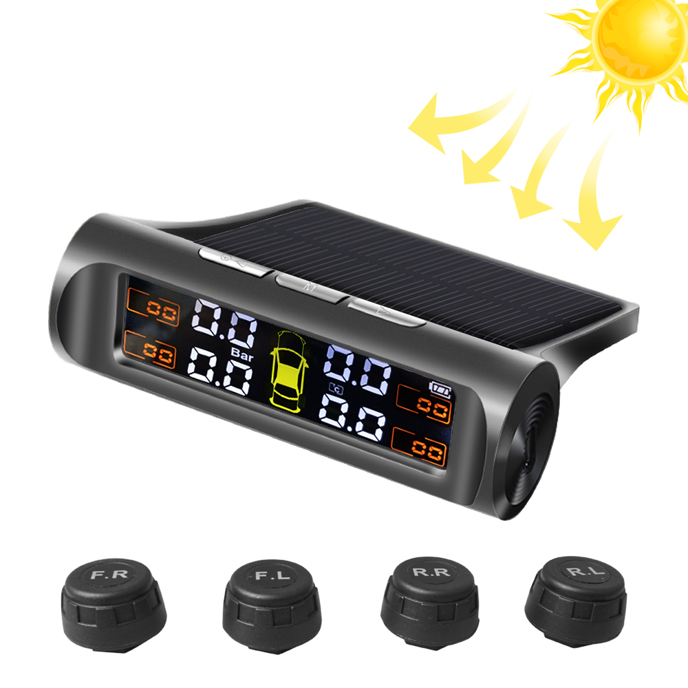TPMS Solar Power TPMS Car Tire Pressure Alarm Monitor Auto Security System Tyre Pressure Temperature Warning