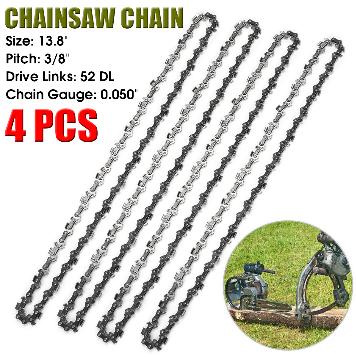 4pcs/set 13.8 Inch 35CM Chainsaw Saw Chain 1.3mm / 3/8"/ 52DL Replacement Chain for Electric Saw