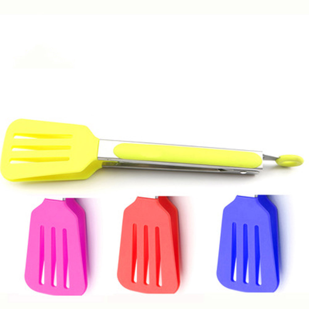 New Stainless steel Plastic Food Tongs BBQ Clips Salad Bread Serving Tongs Kitchen Accessories Color Random