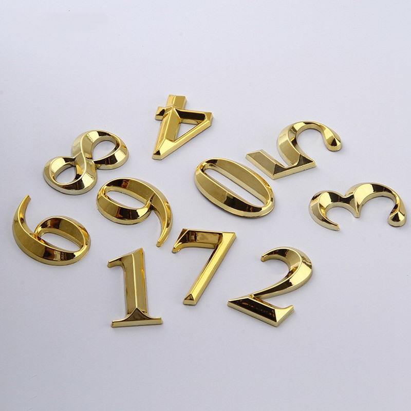 3D 0-9 Digital Modern House Number Sticker Digital Advertising Word Plastic Golden Hotel Apartment Door Sticker Number Room