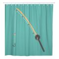 Pole Fishing Rod Flat Net Bait Catch Equipment Shower Curtain Waterproof Fabric 60 x 72 Inches Set with Hooks
