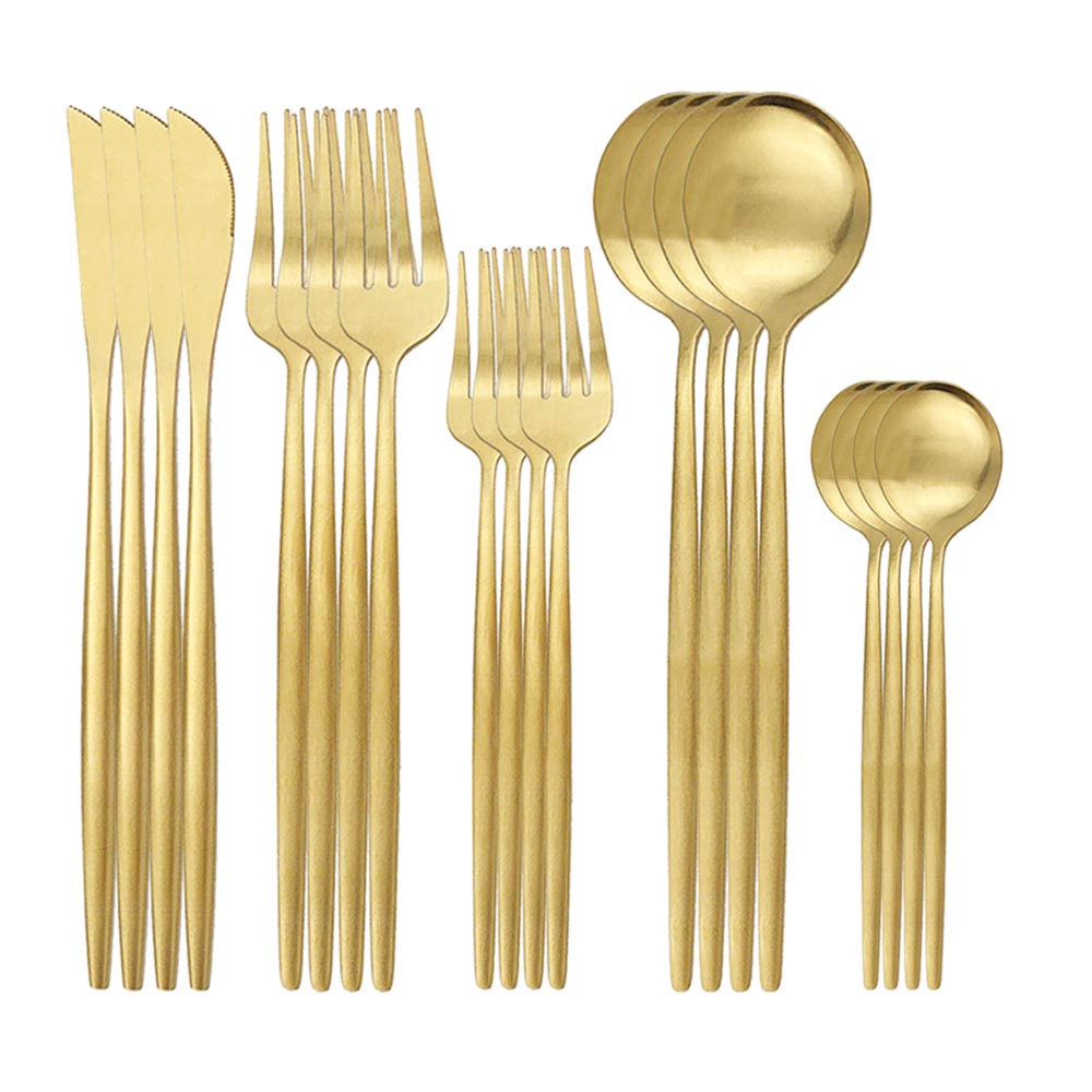 20Pcs Dinnerware Set Black Gold Tableware Matte Knife Spoon Fork Cutlery Set Stainless Steel Kitchen Silverware Flatware Set