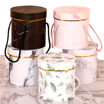 Hat Boxes Round Floral Boxes Flower Packaging Paper Bag Gift Storage Box Florist Bouquet Flower Packaging Box With Lid Lanyard