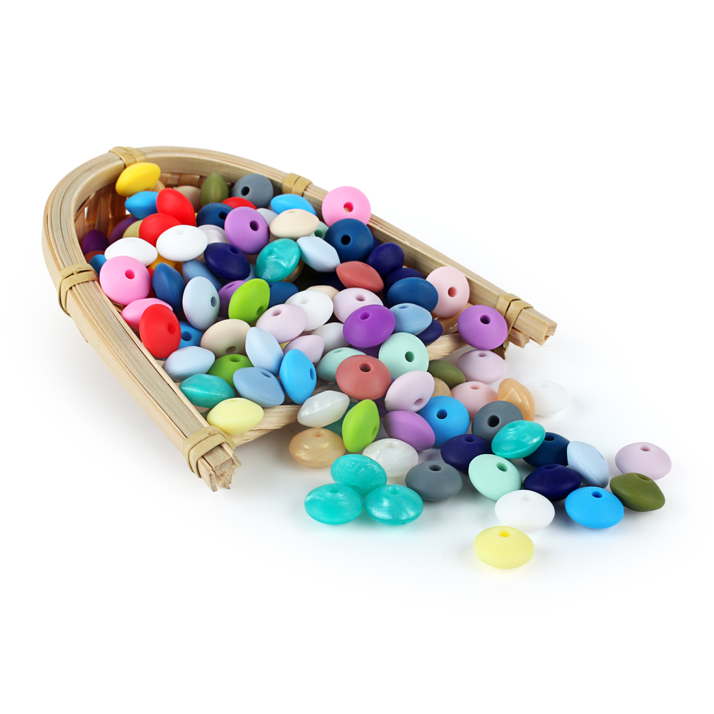 keep&grow 12mm 10pcs Lentil Abacus Round Silicone Beads Rodent Baby teether Necklace DIY Accessories Nursing Toy Food Grade