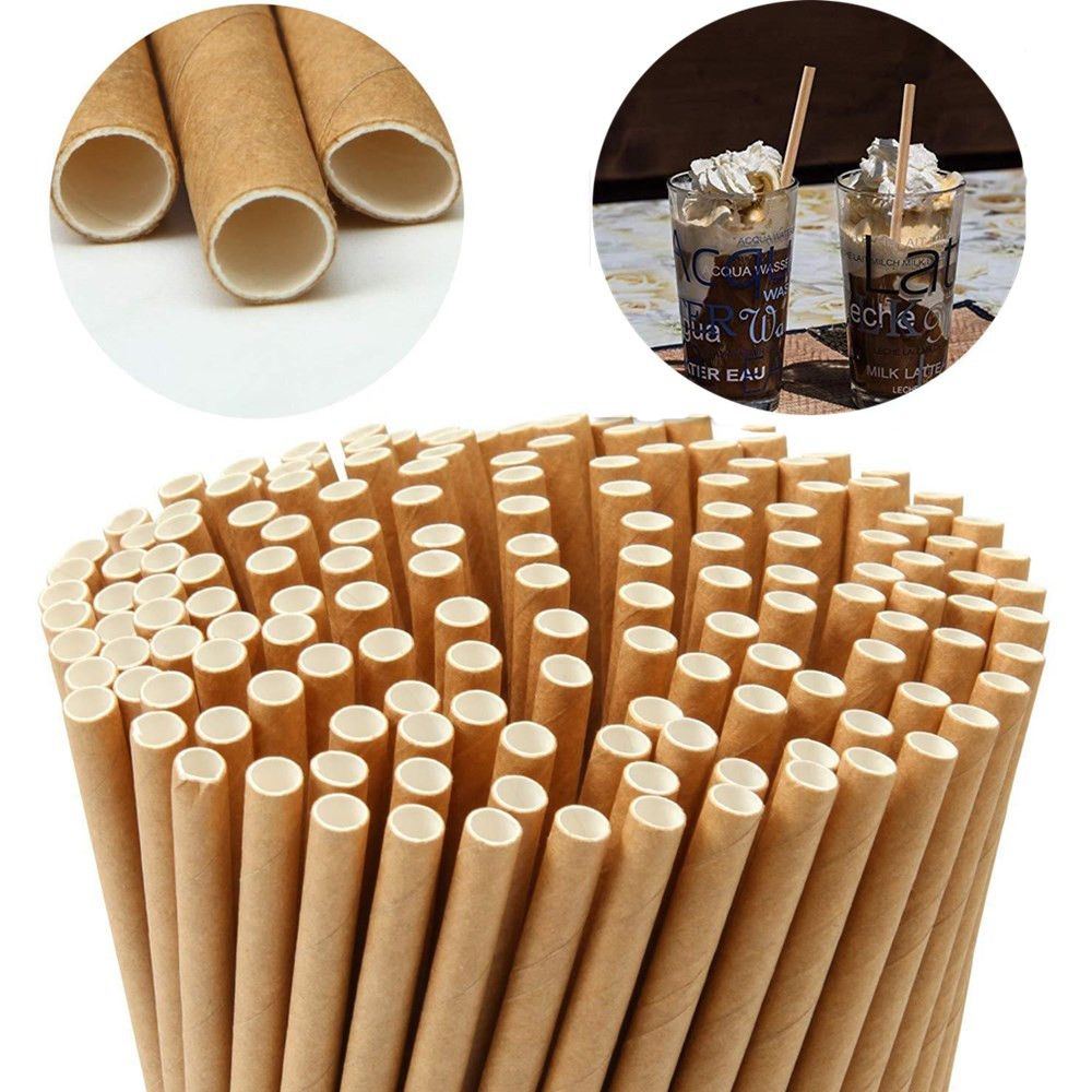 50pcs One Time Eco Friendly Vintage Kraft Paper Straws Wedding Beverage Straws Birthday Party Decoration Event Party Supplies