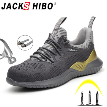 JACKSHIBO Safety Work Shoes Boots For Men Steel Toe Cap Boots Anti-Smashing Protective Construction Safety Work Sneakers