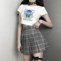 InsGoth High Waist Pleated Mini Skirts Women Streetwear Harajuku Gray Plaid Skirts Collage Style Casual Girl Short Skirts