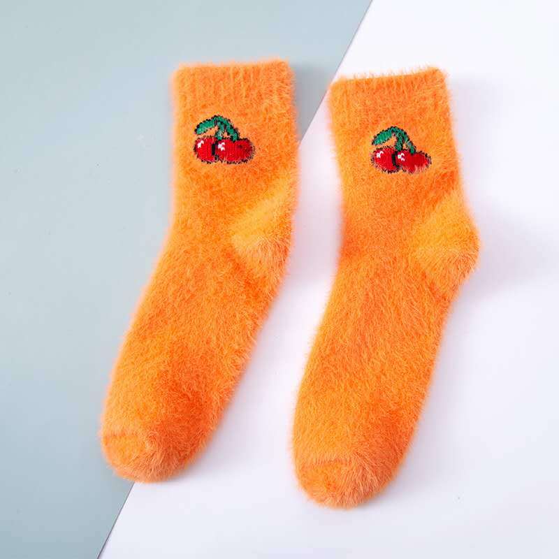 Winter Imitate Mink Velvet Socks Cute Fruit Socks Thicken Warm Women Socks Sleep Socks Girls Home Floor Bedroom Sox Harajuku