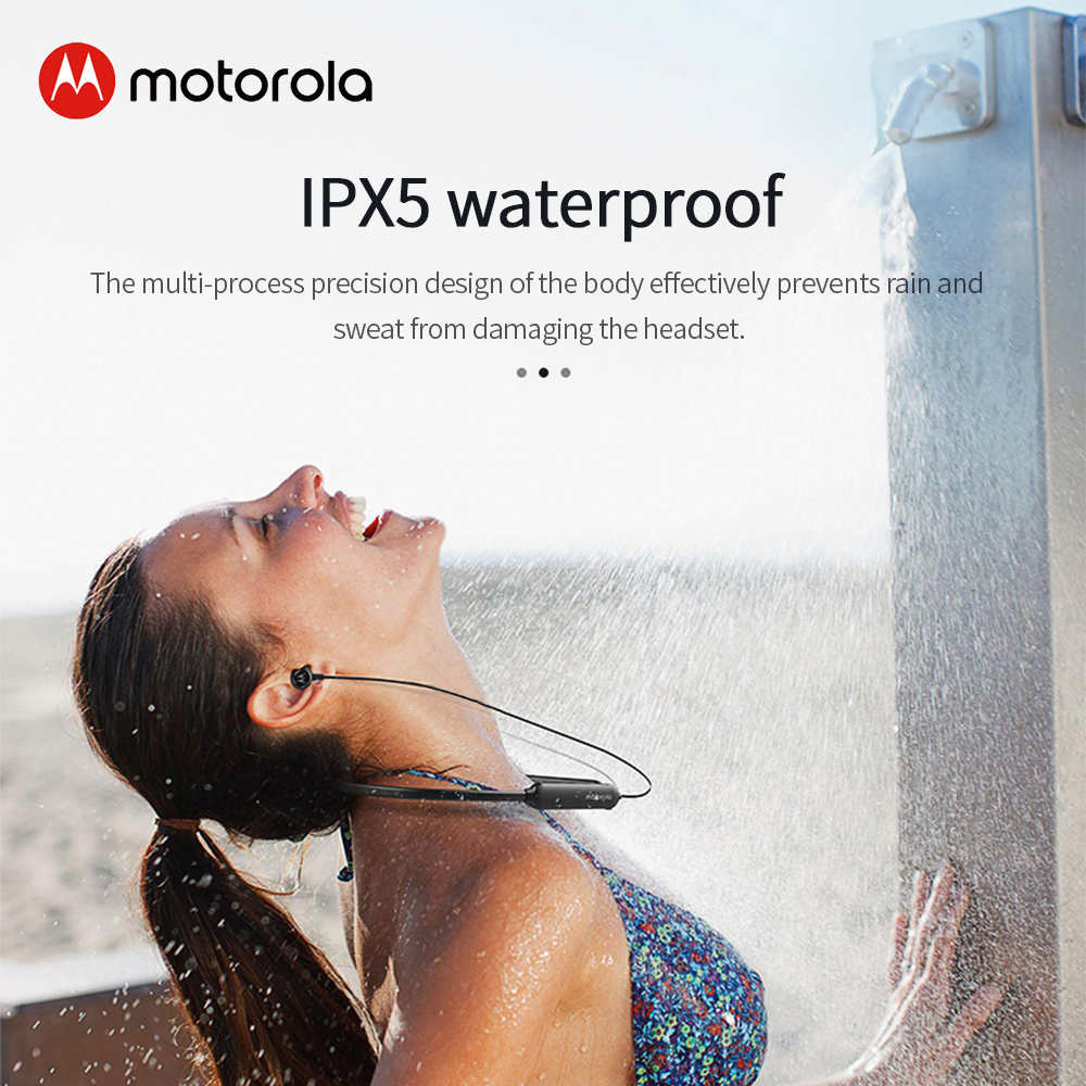 Motorola Wireless Earphone Bluetooth 5.0 IPX5 Waterproof Neckband Headphone support Voice Command Alexa, Siri, Google Assistant