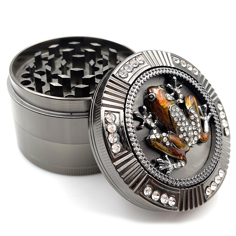 Tobacco Grinder Frog Shape 4 Layers 63mm Gold/Gun/Silver Diamond Color Zinc Alloy Herb Grinder for Smoking Pipe Tobacco Crusher