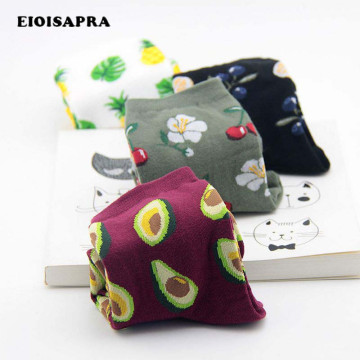 [EIOISAPRA]Print Fresh Fruits Socks Banana Lemon Avocado Cherry Blueberry Orange Gardenias Flamingos Plumerias Scoks Women