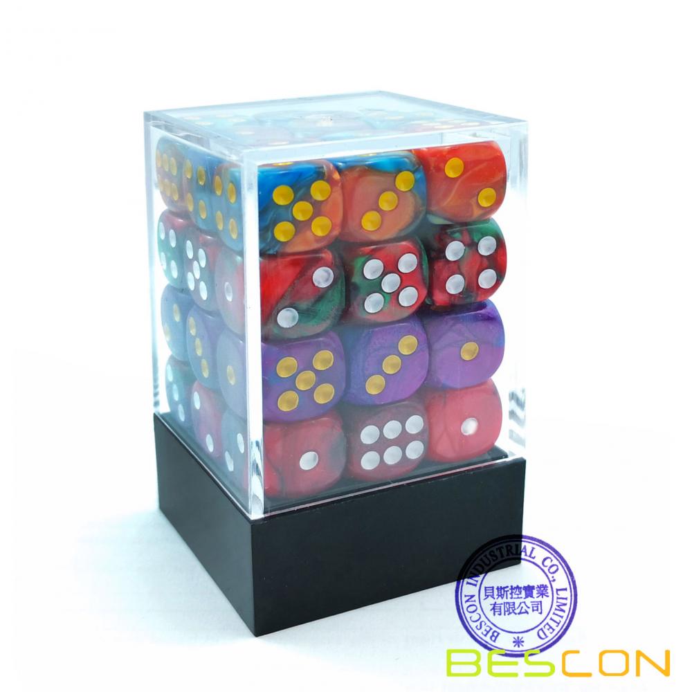 Bescon D6 12mm 36pcs Set, 12mm Six Sided Die (36) Block of Dice, Assorted Gemini Colors of Jungle